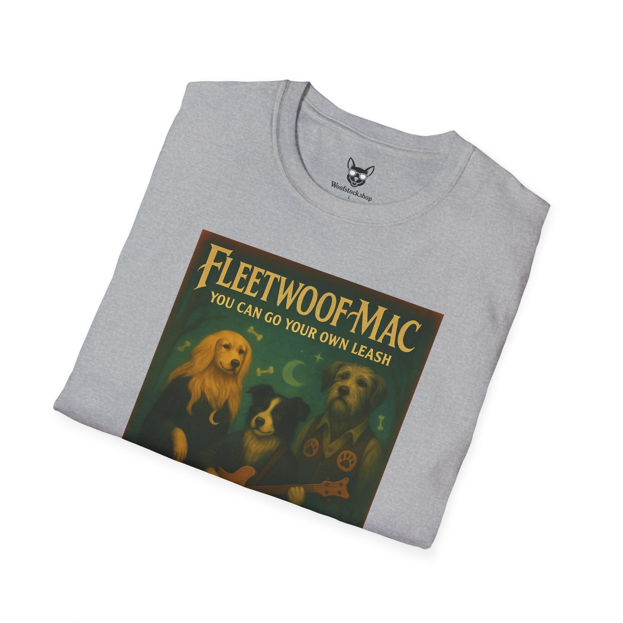 Fleetwood Mac Concert Poster Dog Parody Unisex Softstyle T-Shirt – Funny Tee for Music and Dog Lovers
